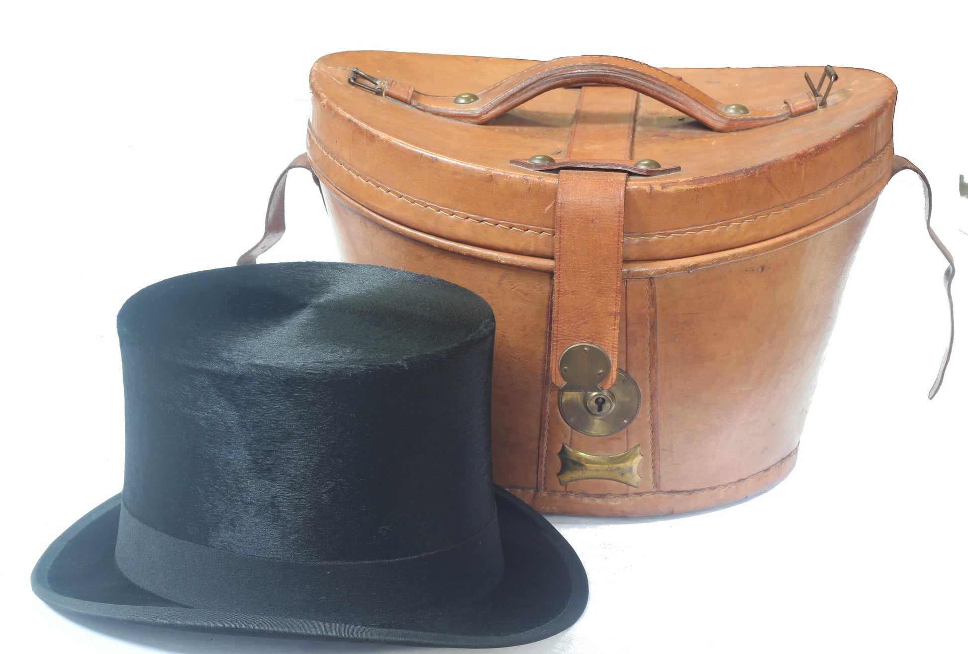Vintage Silk Top Hat Size 7⅛-7¼ in Leather Hat Box Tophat023