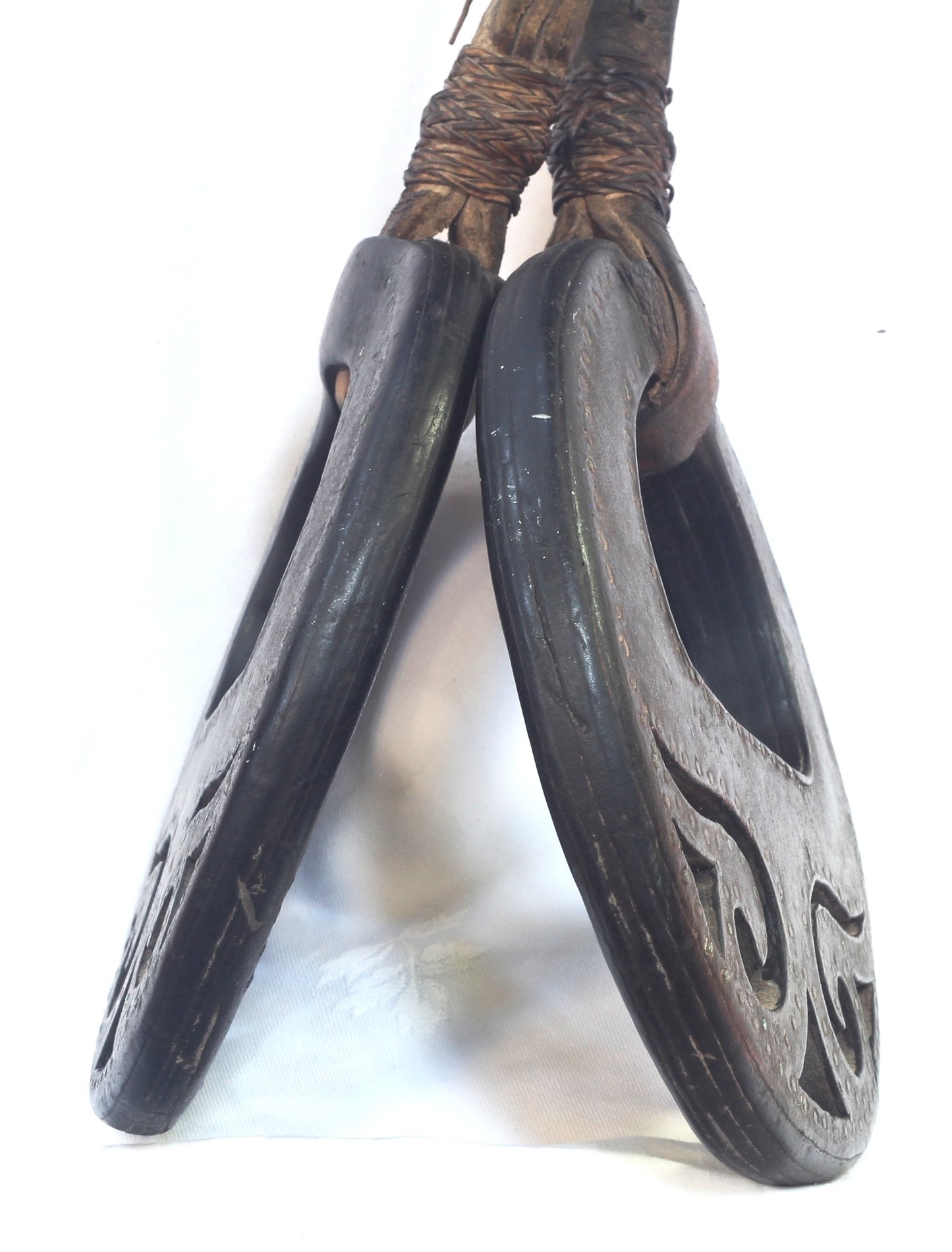 Pair of Antique Round Leather Stirrups from Argentina