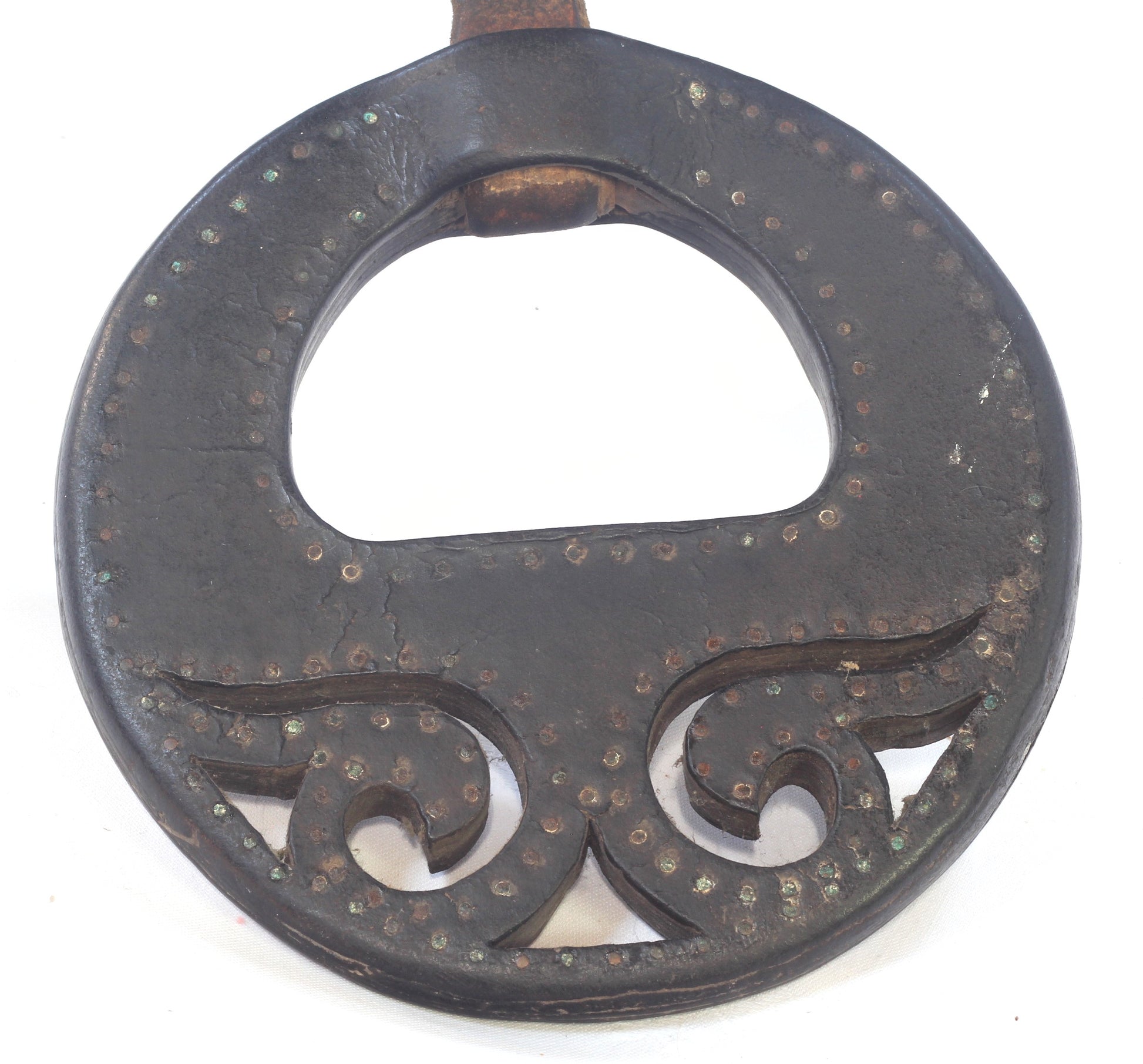 Pair of Antique Round Leather Stirrups from Argentina