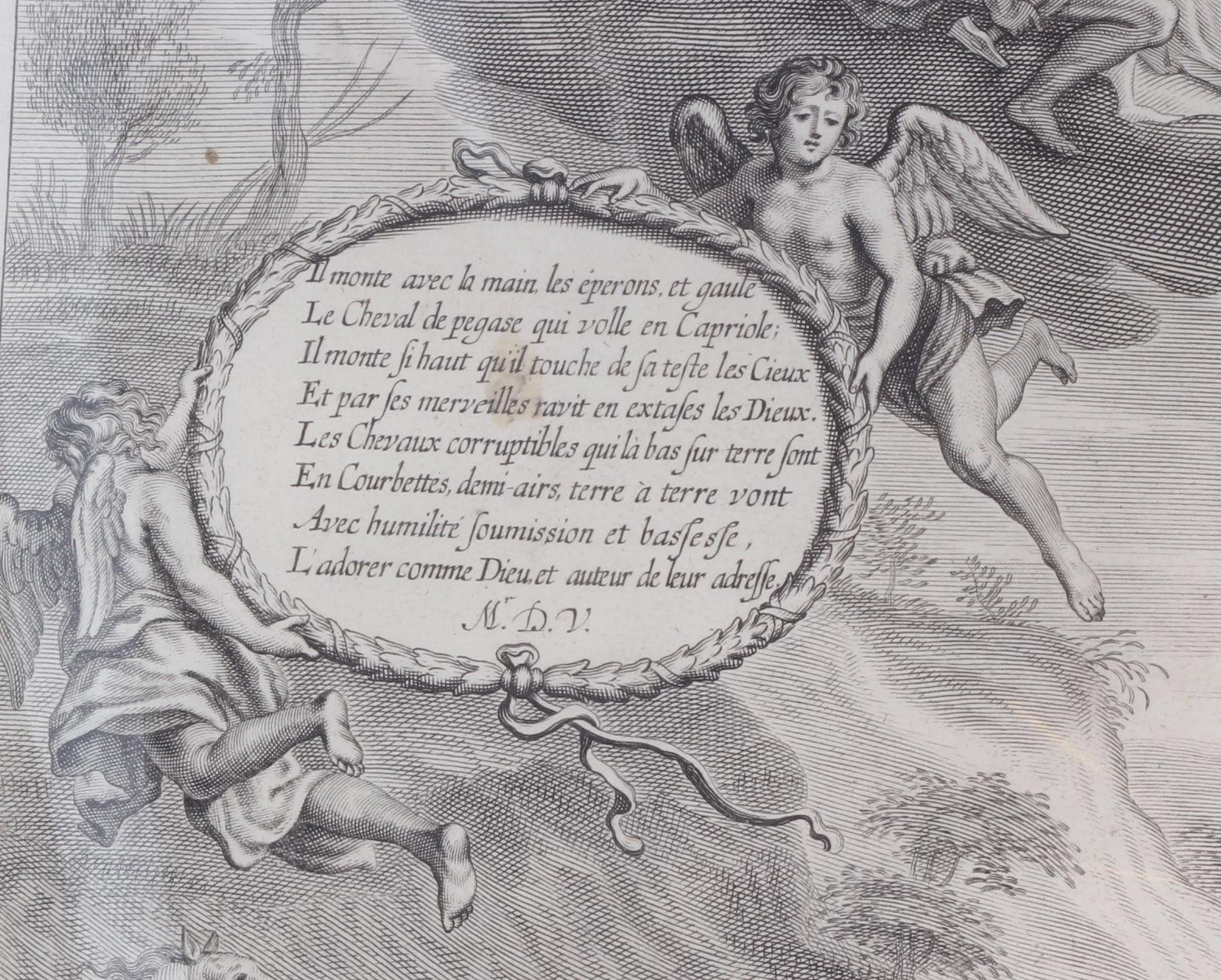 Plate 4 from "La Methode et Invention Nouvelle de Dresser les Chevaux" by William Cavendish, 1657 - The Duke of Cavendish Astonishing the Gods