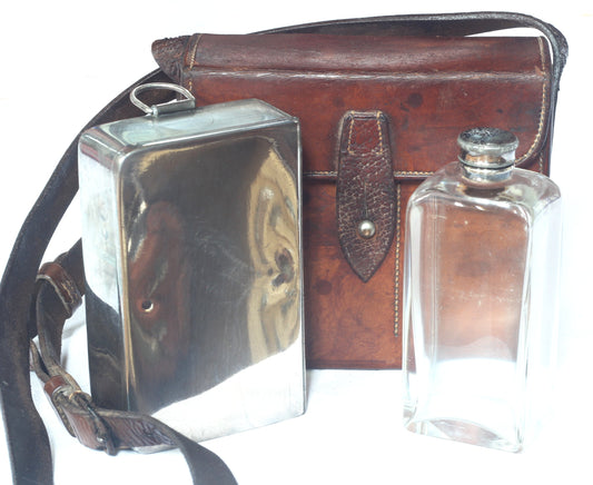 James Dixon & Sons Sandwich Tin & Flask in Leather Shoulder Case