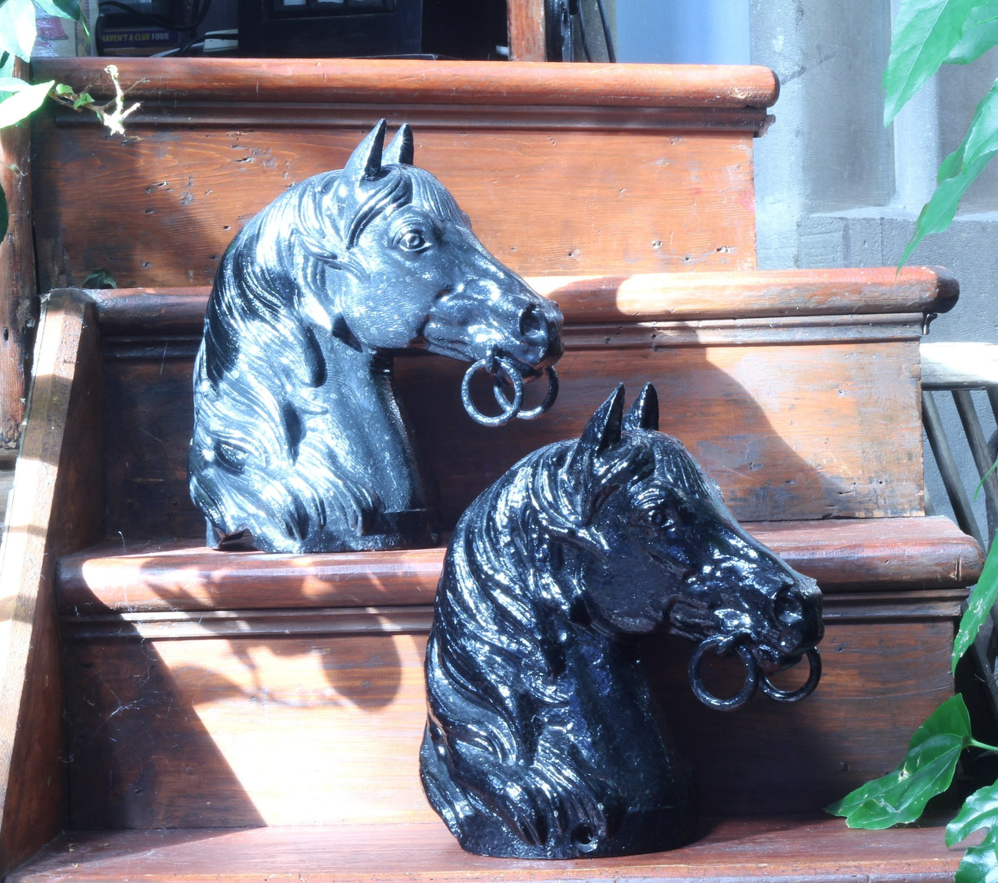 Pair Antique Horse Head Tethering Posts