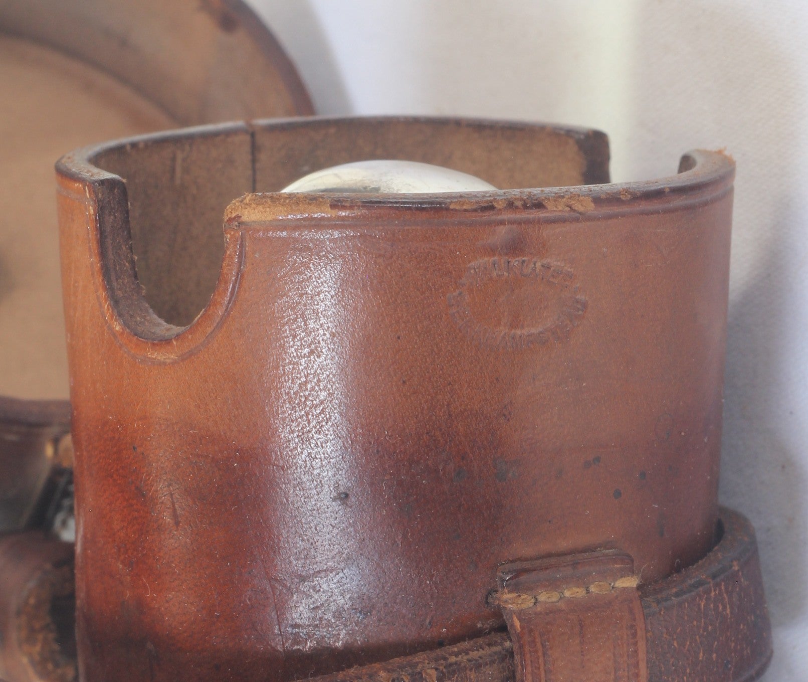 Vintage Saddle or Hunting Flask in Leather Case by Walklate