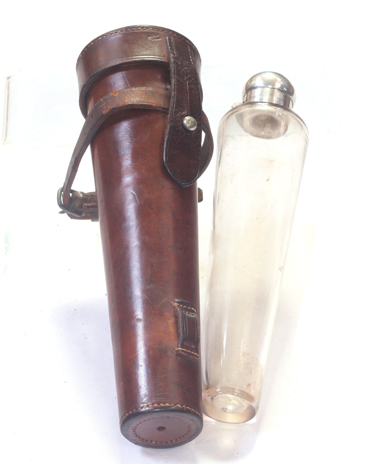 Vintage Saddle or Hunting Flask in Leather Case by Walklate