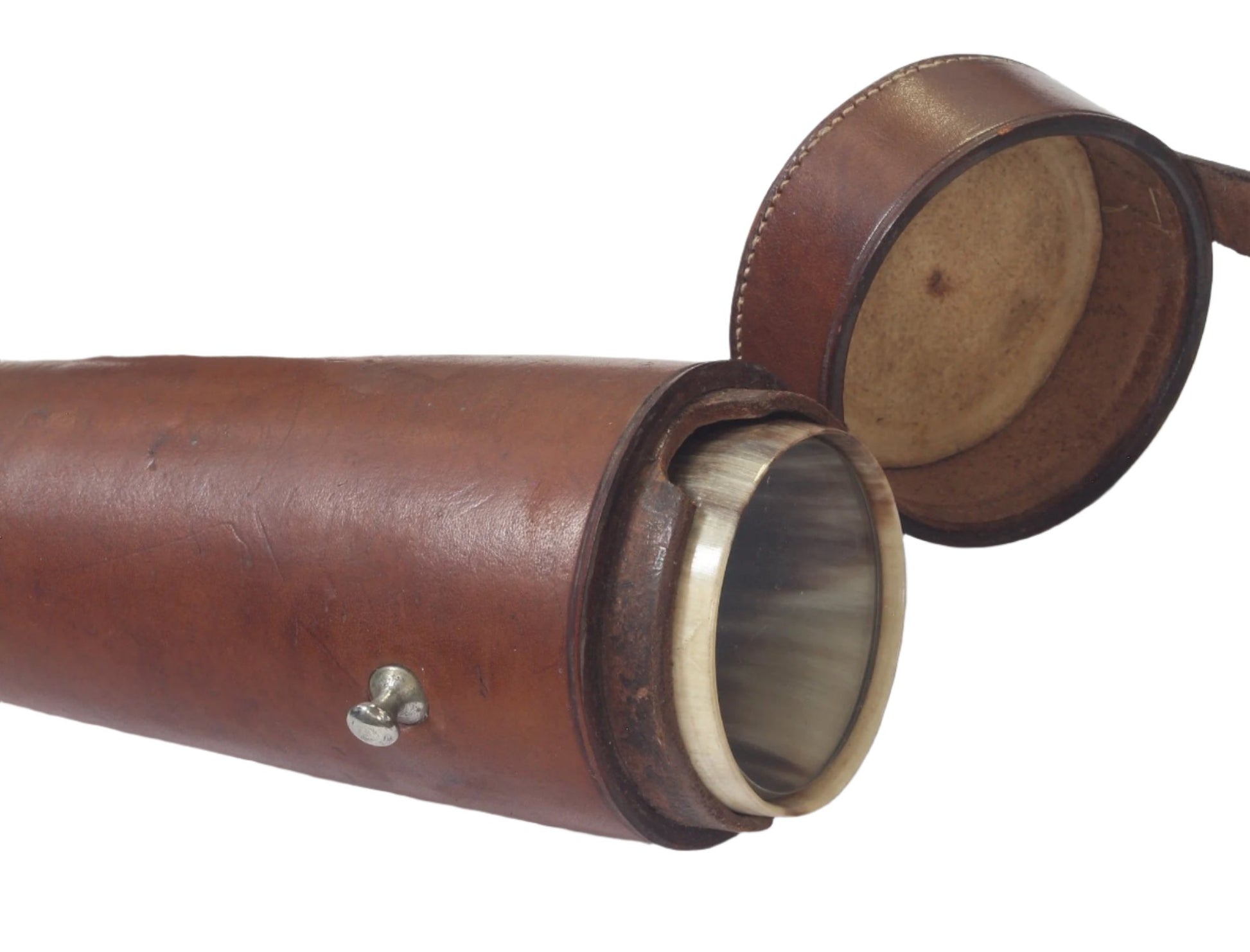 Horn Saddle or Hunting Flask in Leather Case