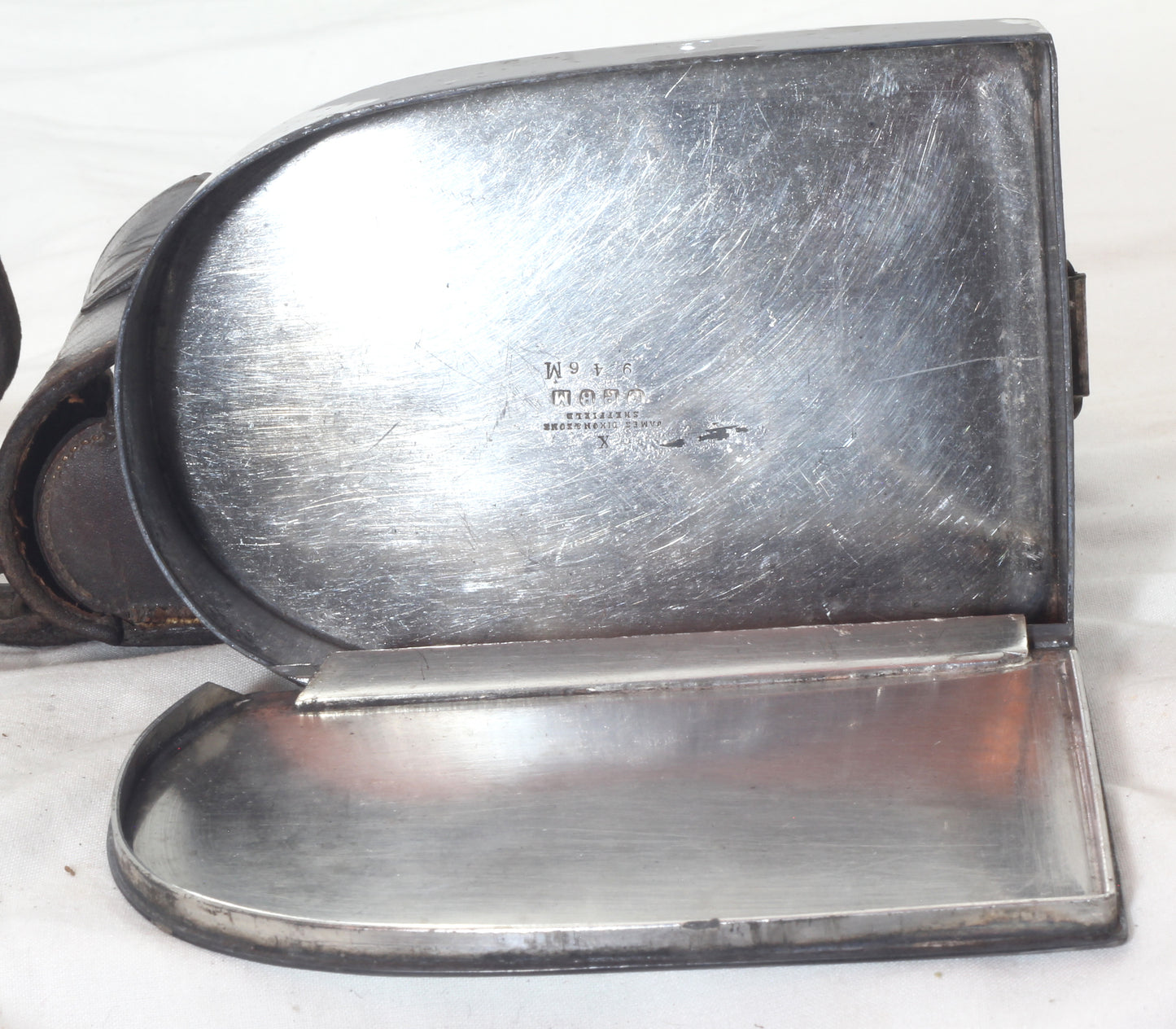 Antique Curved Leather Sandwich Case & Tin