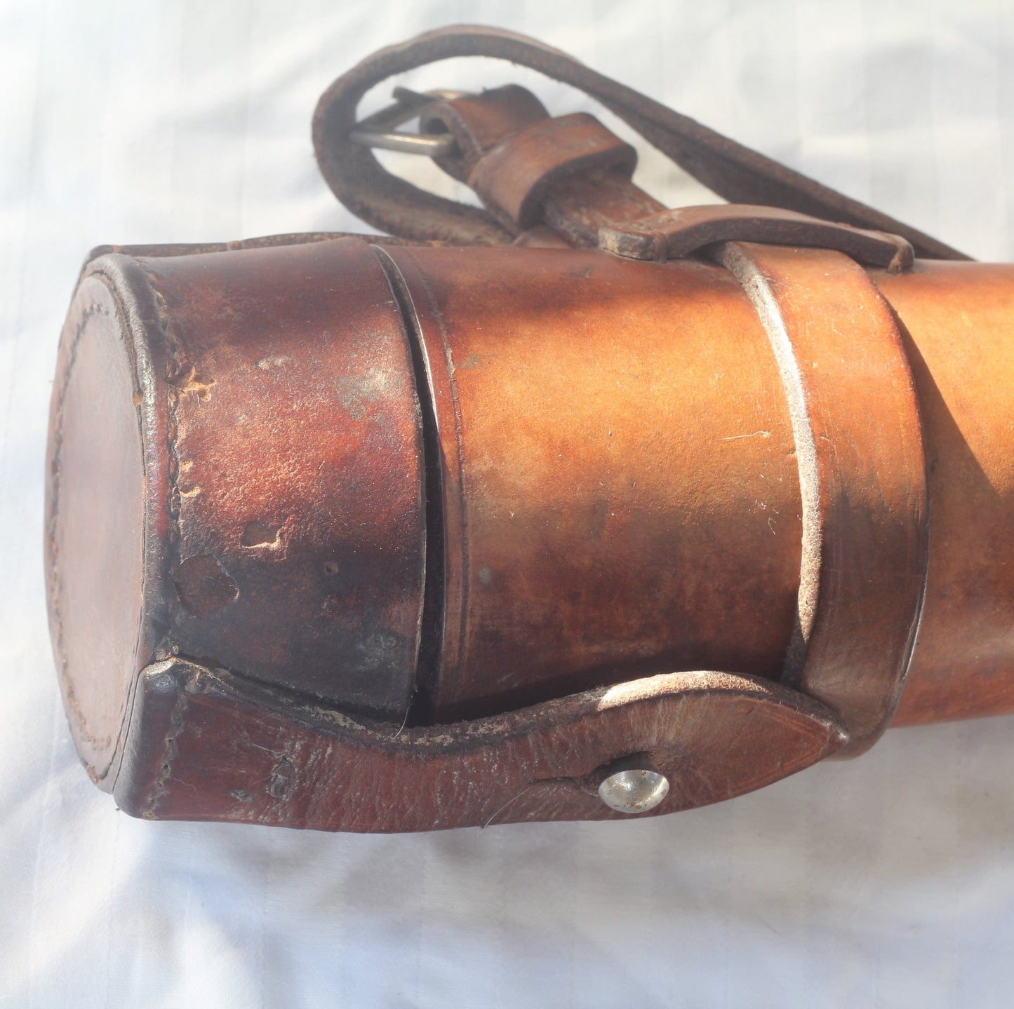 1901 Edwardian Silver Flask in Leather Saddle Case