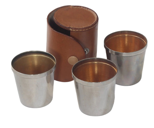 Three Small Shot or Tot Cups in Leather Case for Country Sports