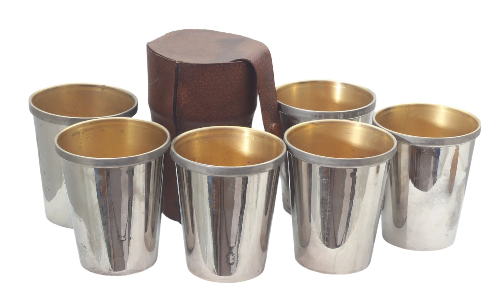 Six Cups in Leather Case by W.G.Hayes, Cirencester