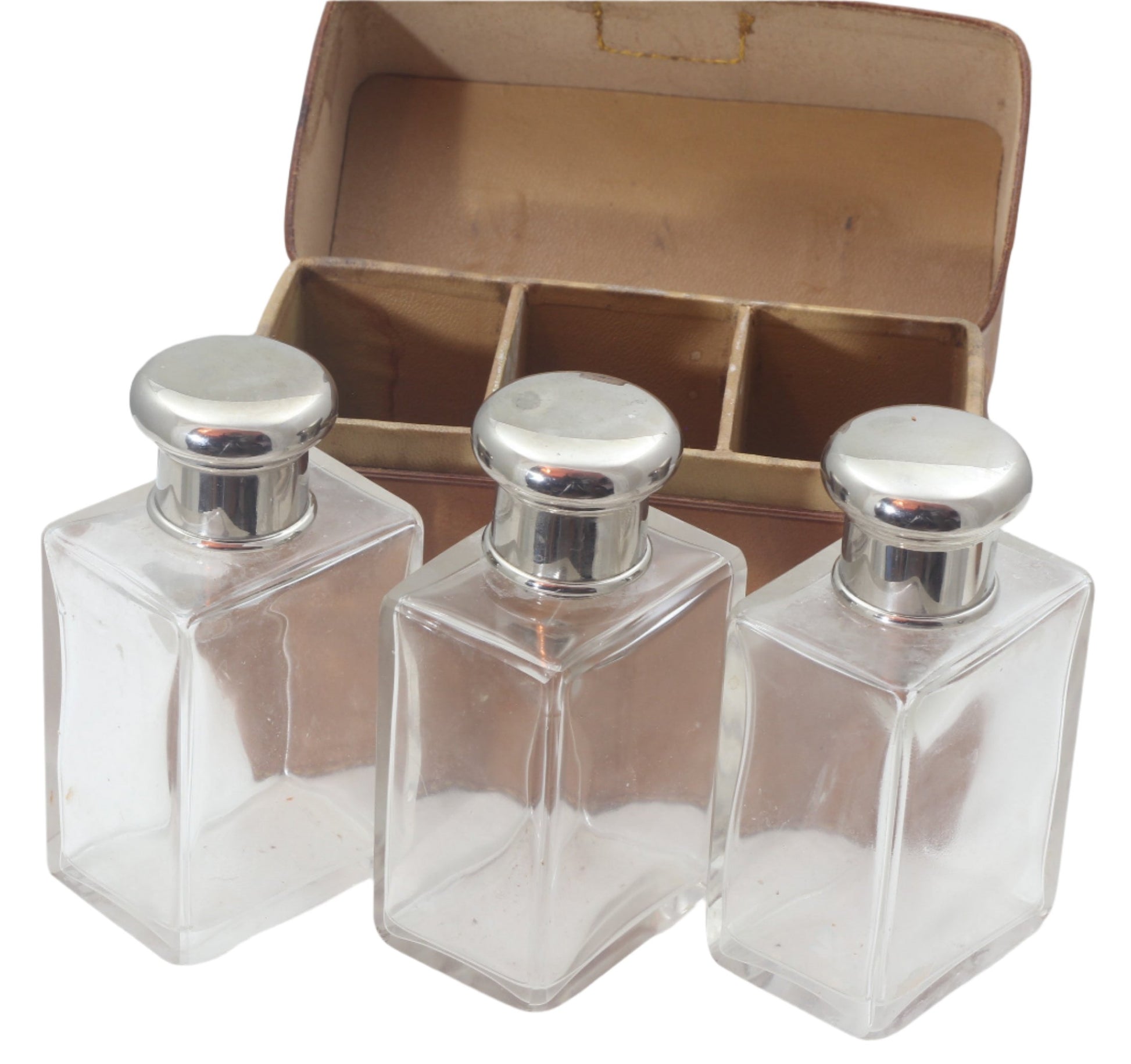 Set of Three Campaign or Travel Flasks in Leather Case