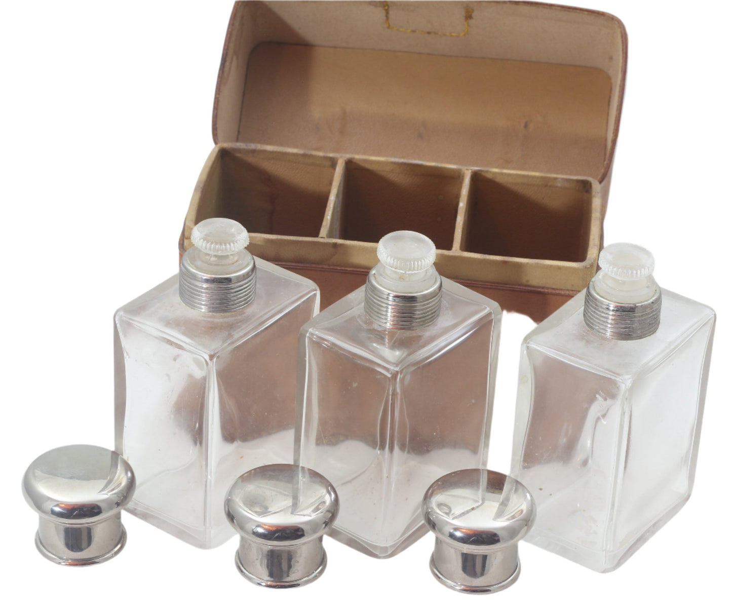 Set of Three Campaign or Travel Flasks in Leather Case