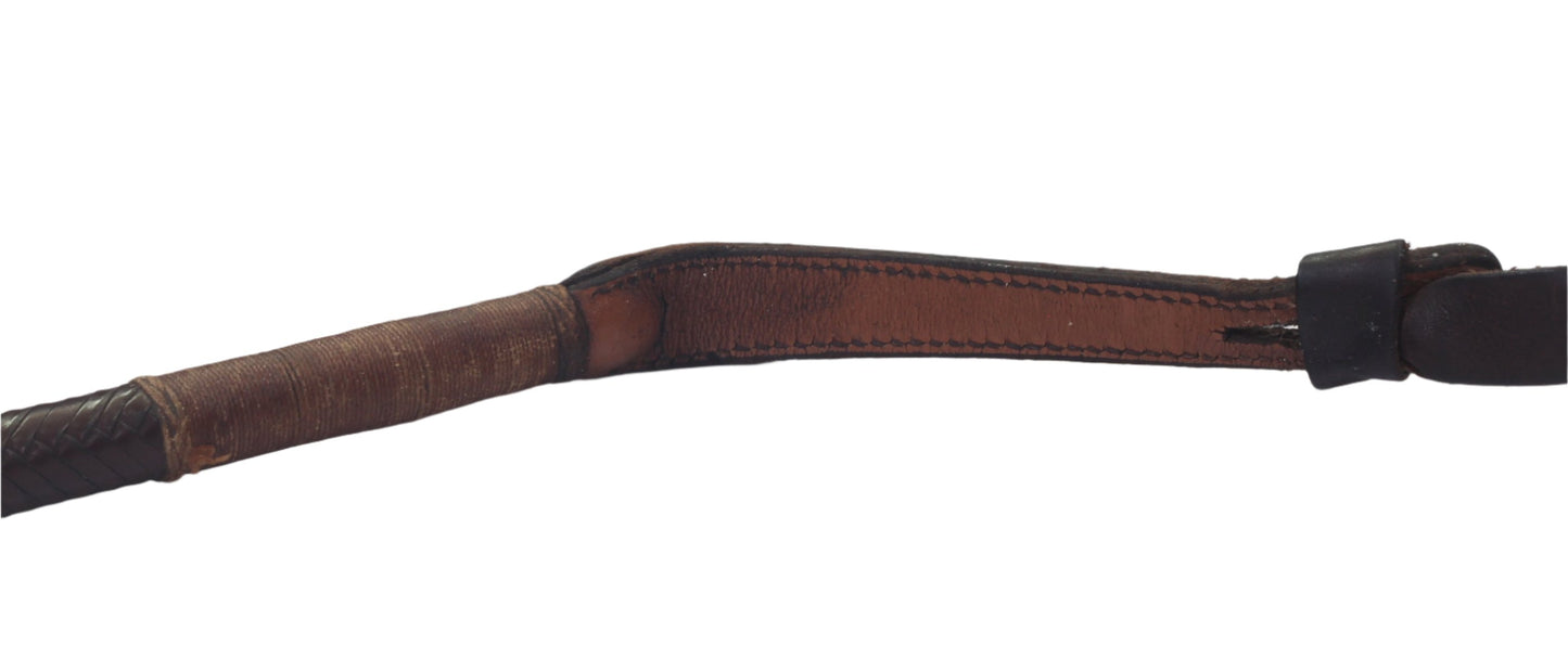 1945 Gents Leather Hunting Whip with Two Silver Collars