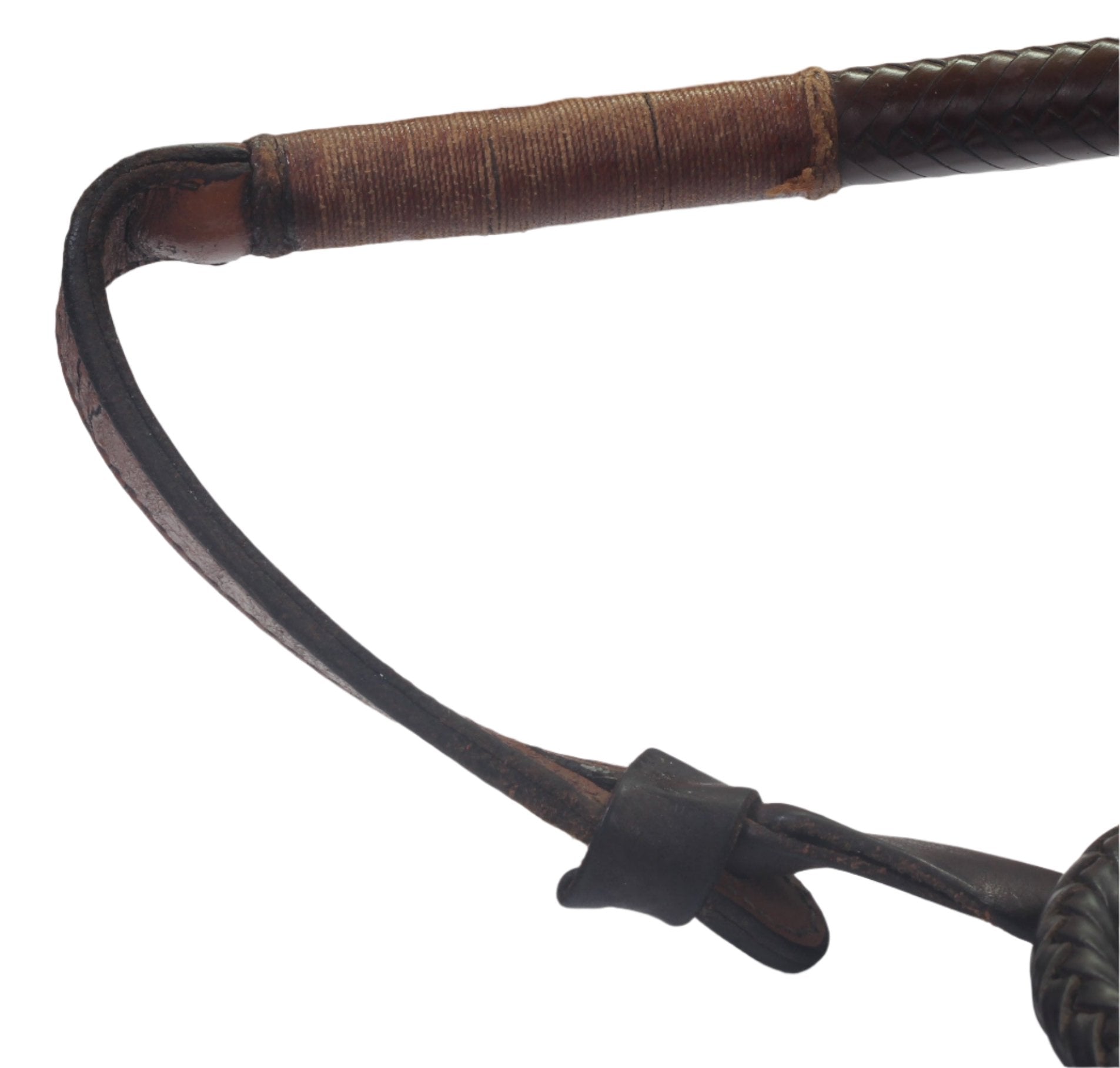 1945 Gents Leather Hunting Whip with Two Silver Collars