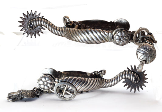 Pair of Antique Silver Spurs by Candido Silva