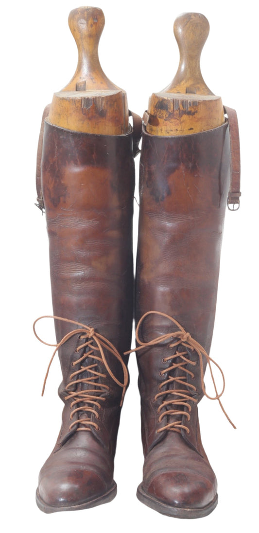 Vintage Brown Leather Officer's Field or Riding Boots and Trees