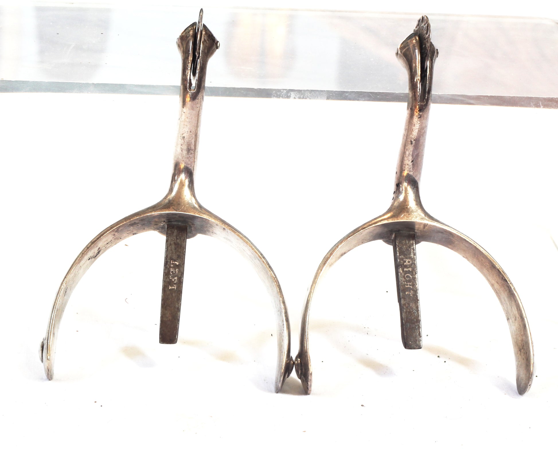 Pair of 1905 HM Silver Swan Necked Military Box Spurs