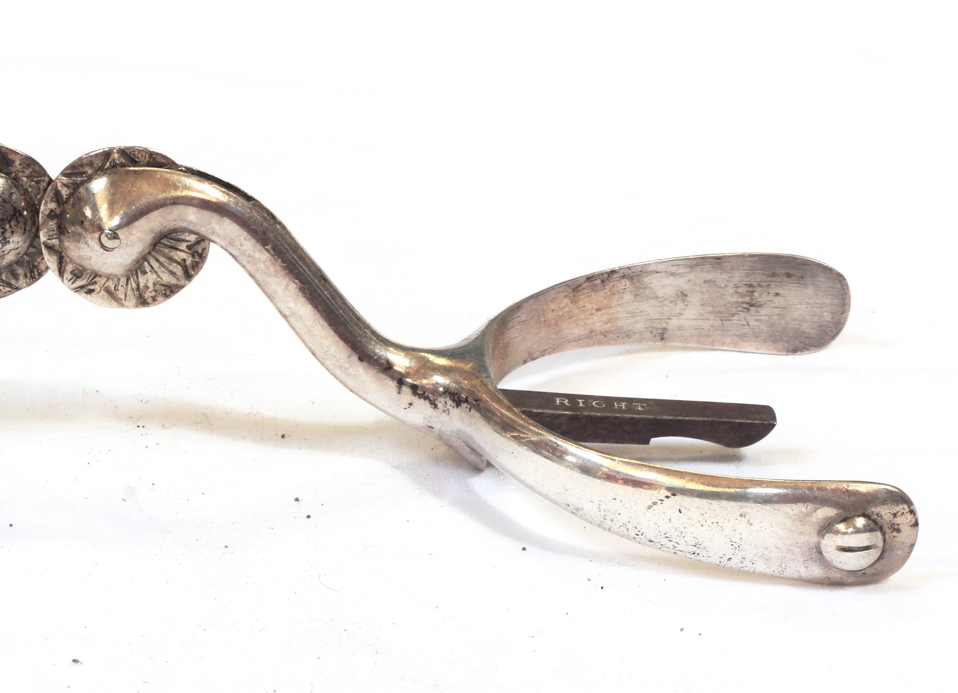 Pair of 1905 HM Silver Swan Necked Military Box Spurs