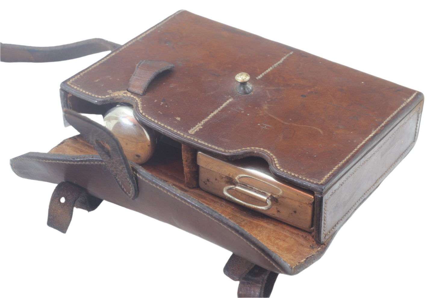 1913 Hunting or Saddle Canteen with Sandwich Tin & Silver Mounted Flask