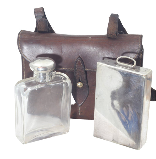 1913 Hunting or Saddle Canteen with Sandwich Tin & Silver Mounted Flask