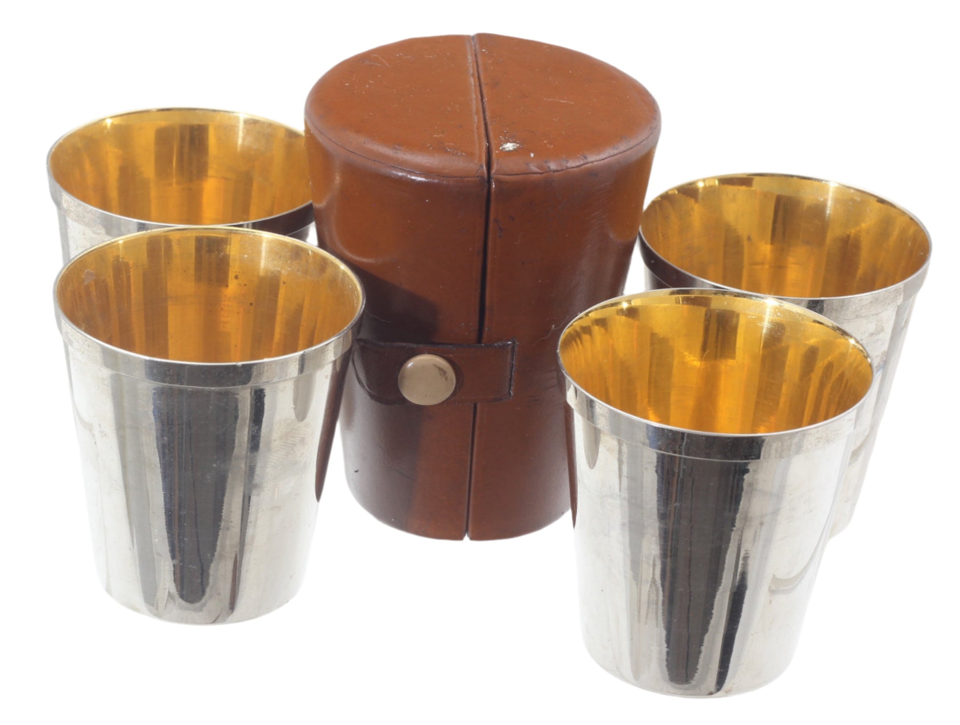 Four Shot or Tot Cups in Leather Case for Country Sports