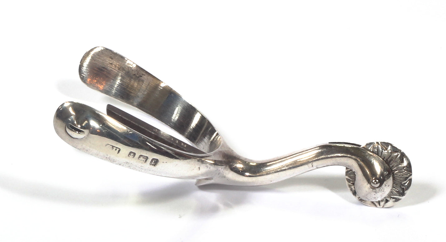 Pair of 1905 HM Silver Swan Necked Military Box Spurs - Spur351