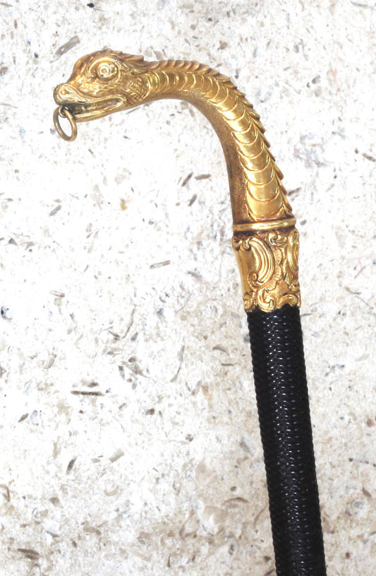 Antique Sidesaddle Whip with Gilt Dragon Handle