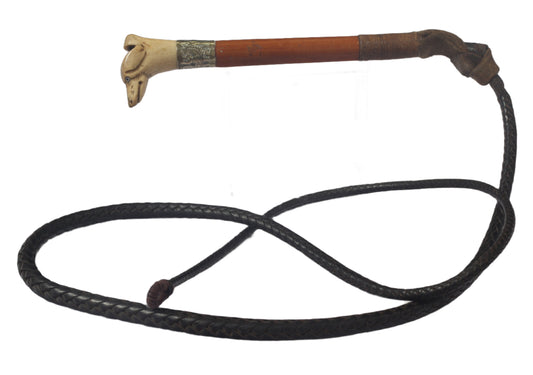 Antique Beagling Whip with Hound Handle and Whistle