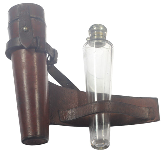 Small Vintage Saddle or Hunting Flask in Leather Case