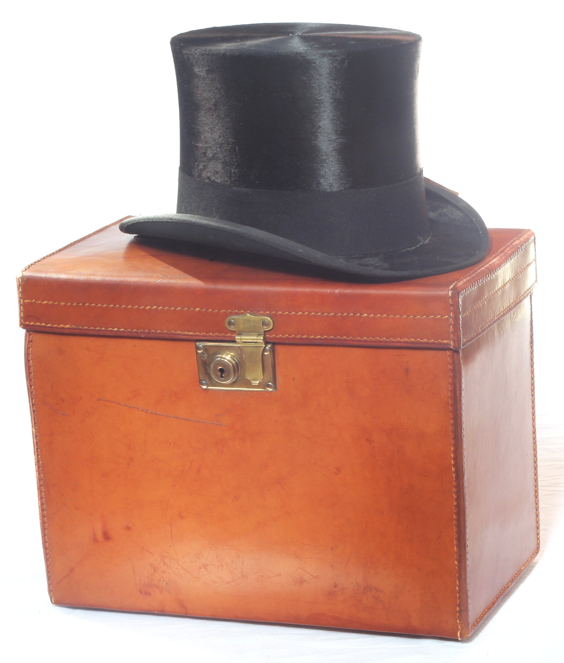 Vintage Silk Top Hat Size 6⅞ in Leather Case