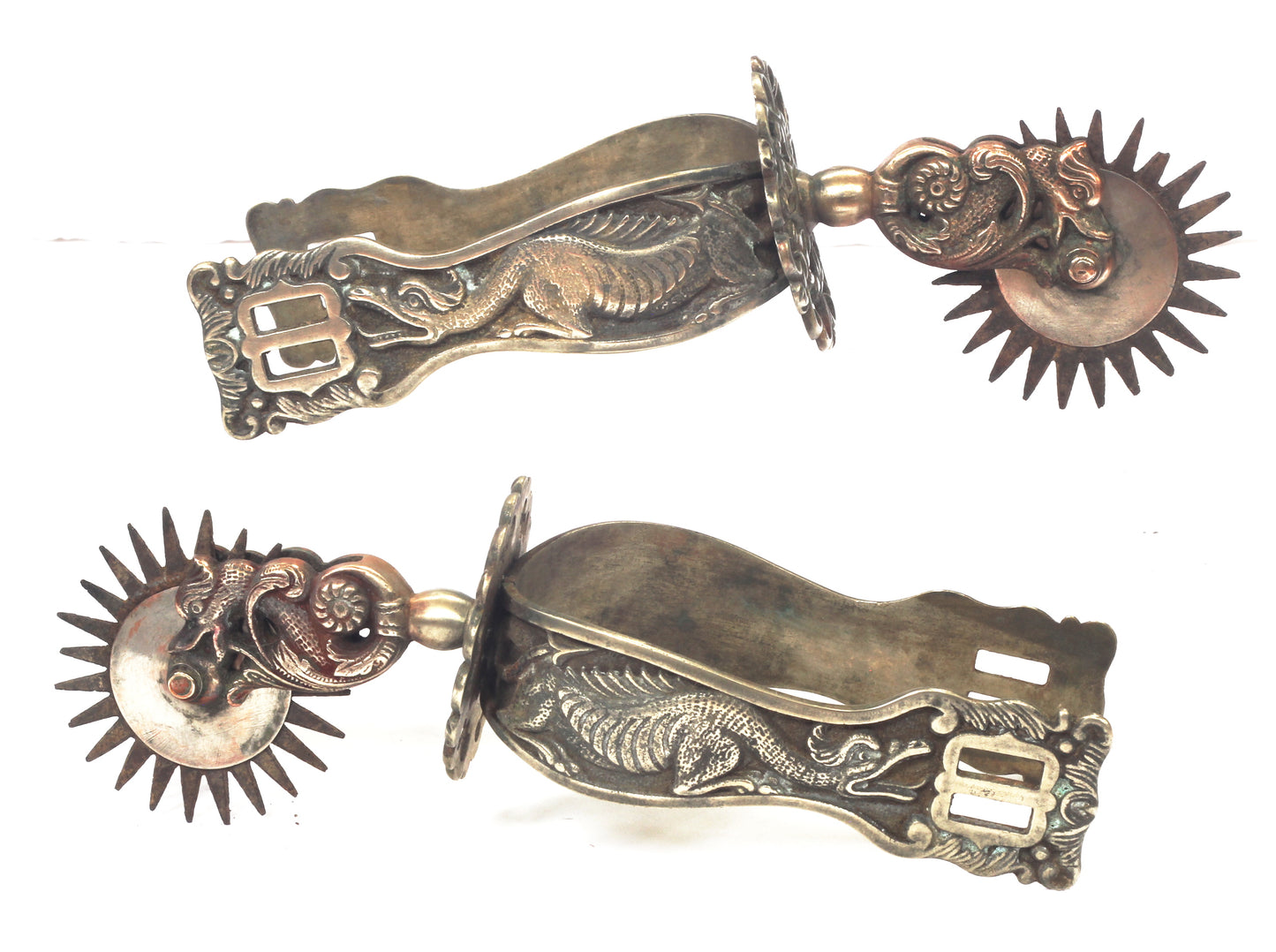 Pair of Gaucho Spurs Decorated with Dragons