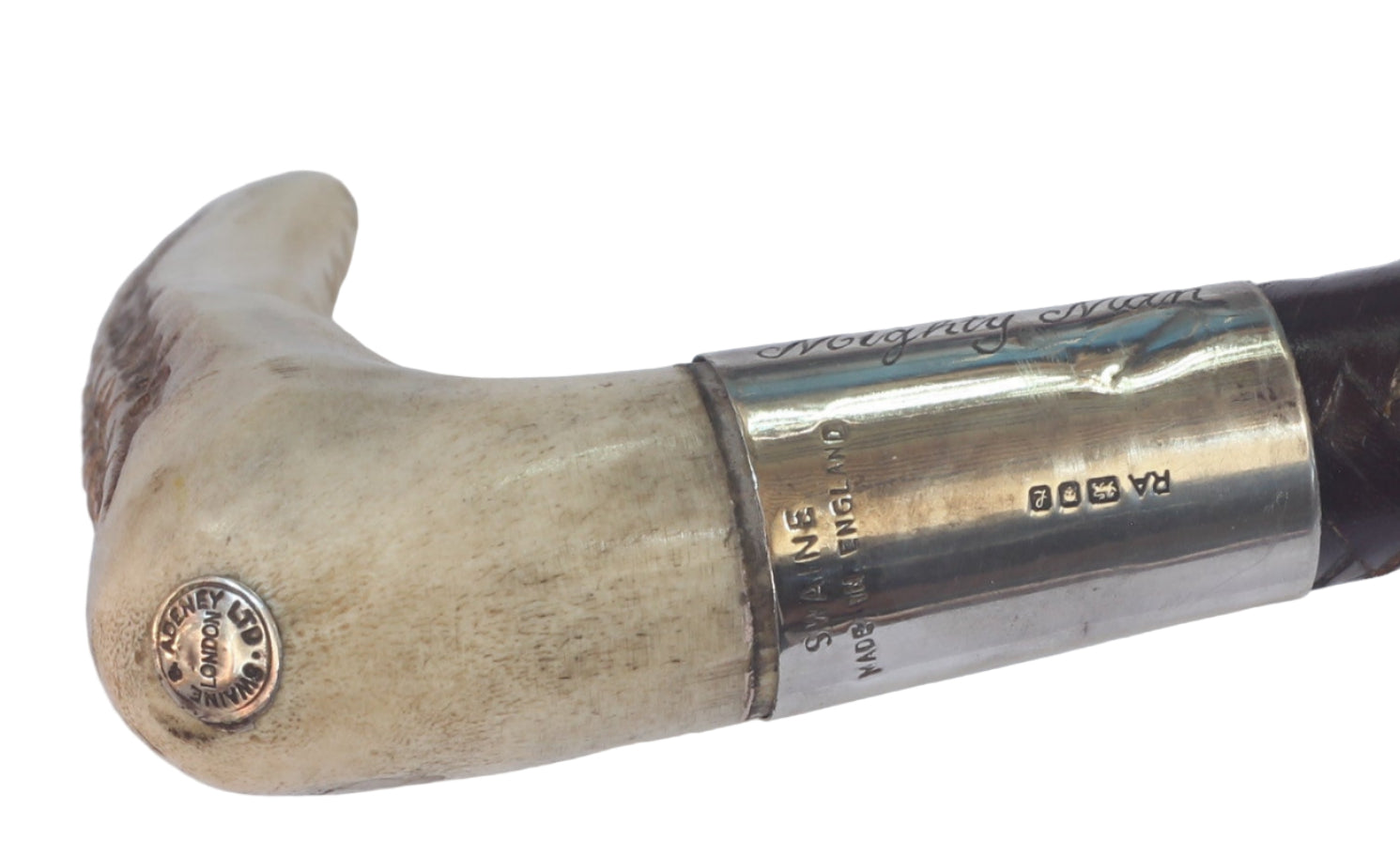 1985 Silver Mounted Swaine & Adeney Leather Hunting Whip or Crop