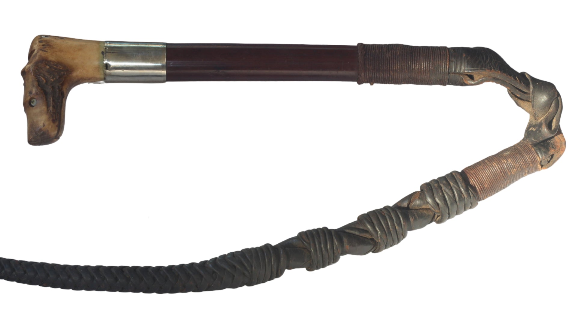 Antique Beagling Whip with Hound Handle and Whistle