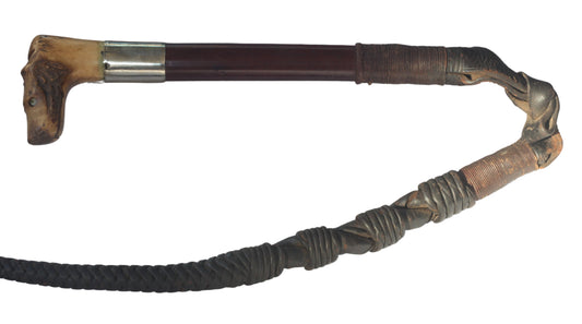 Antique Beagling Whip with Hound Handle and Whistle