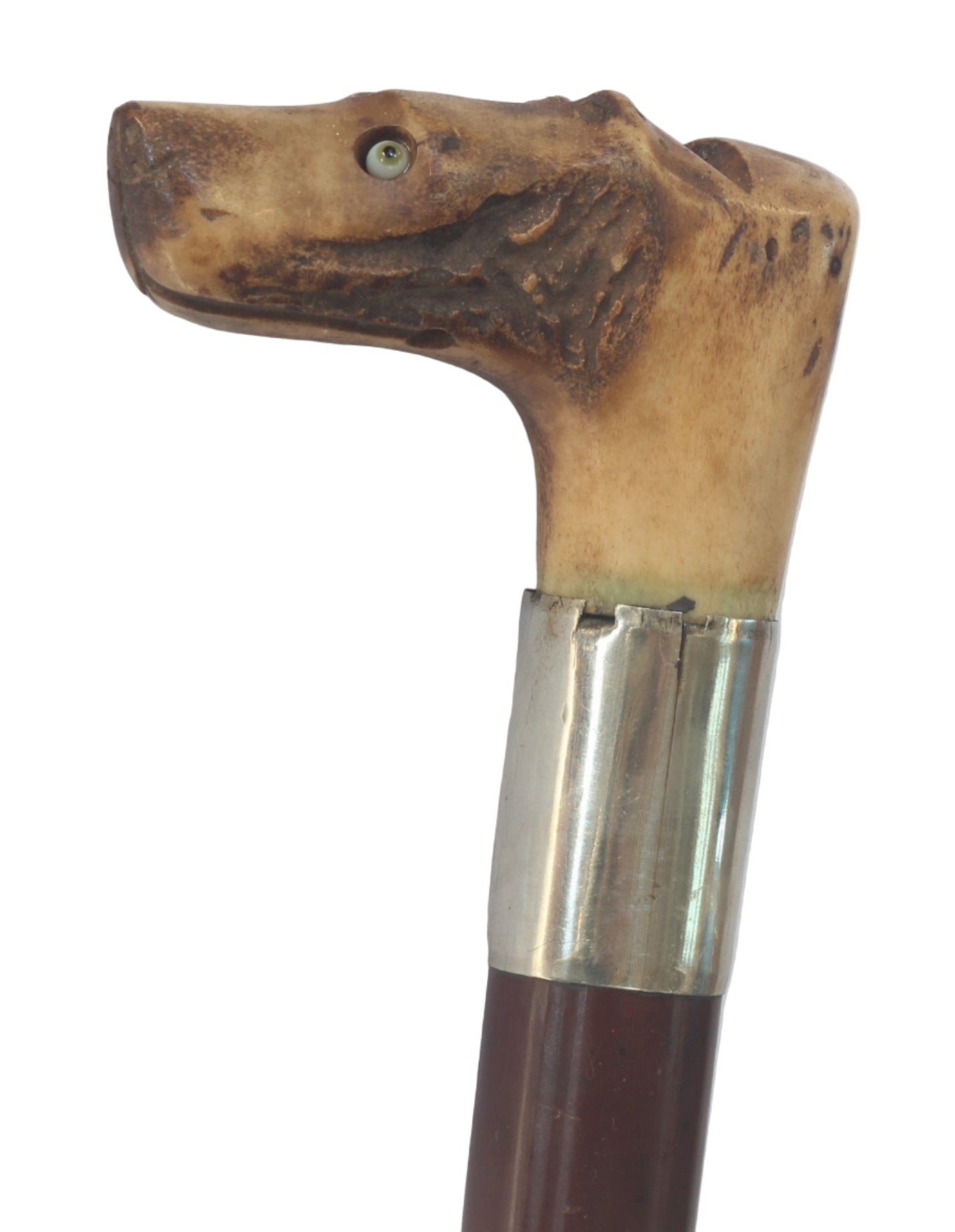 Antique Beagling Whip with Hound Handle and Whistle