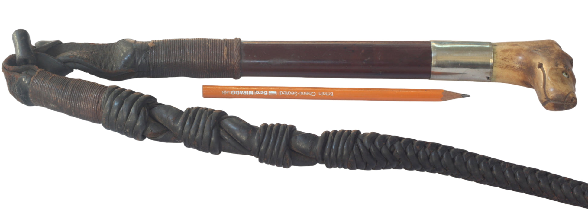 Antique Beagling Whip with Hound Handle and Whistle