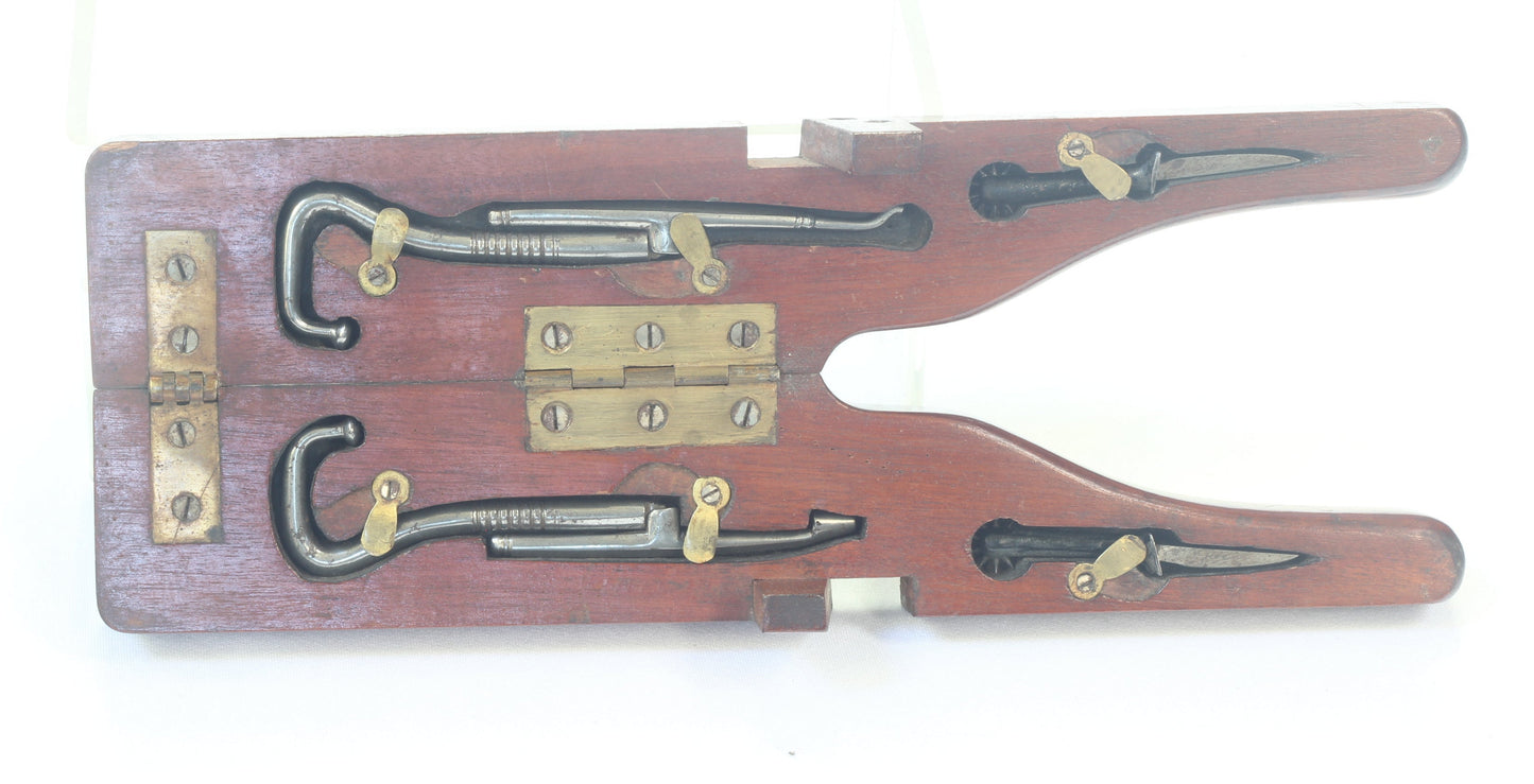 Mahogany Campaign Folding Boot Jack with Boot Pulls and Spurs
