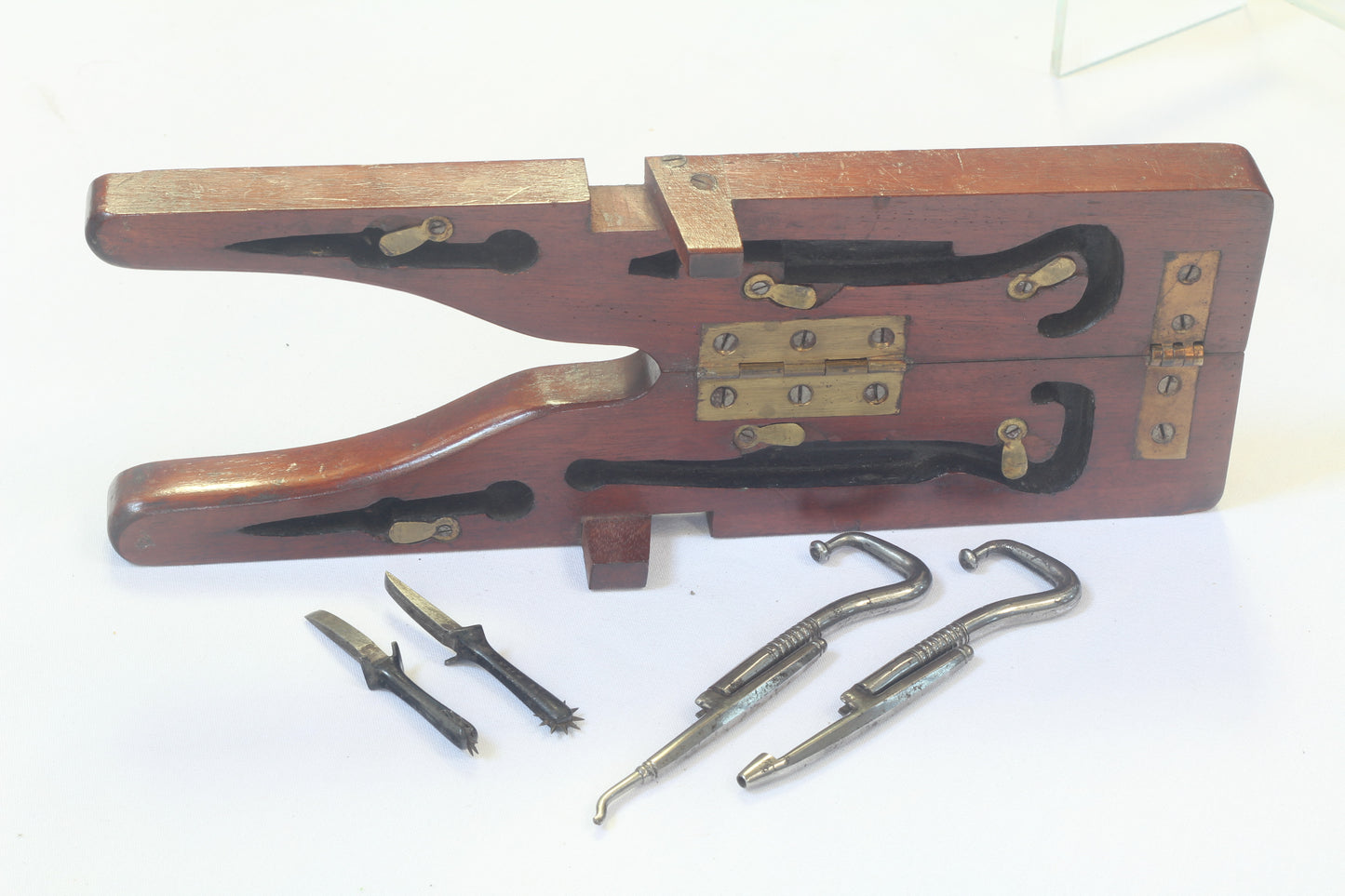 Mahogany Campaign Folding Boot Jack with Boot Pulls and Spurs