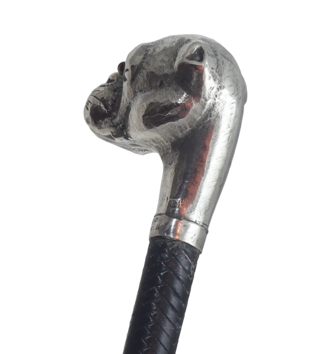 Park or Cutting Whip with Silver Boxer Dog Handle, 1908