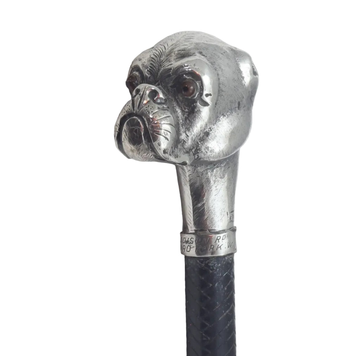 Park or Cutting Whip with Silver Boxer Dog Handle, 1908