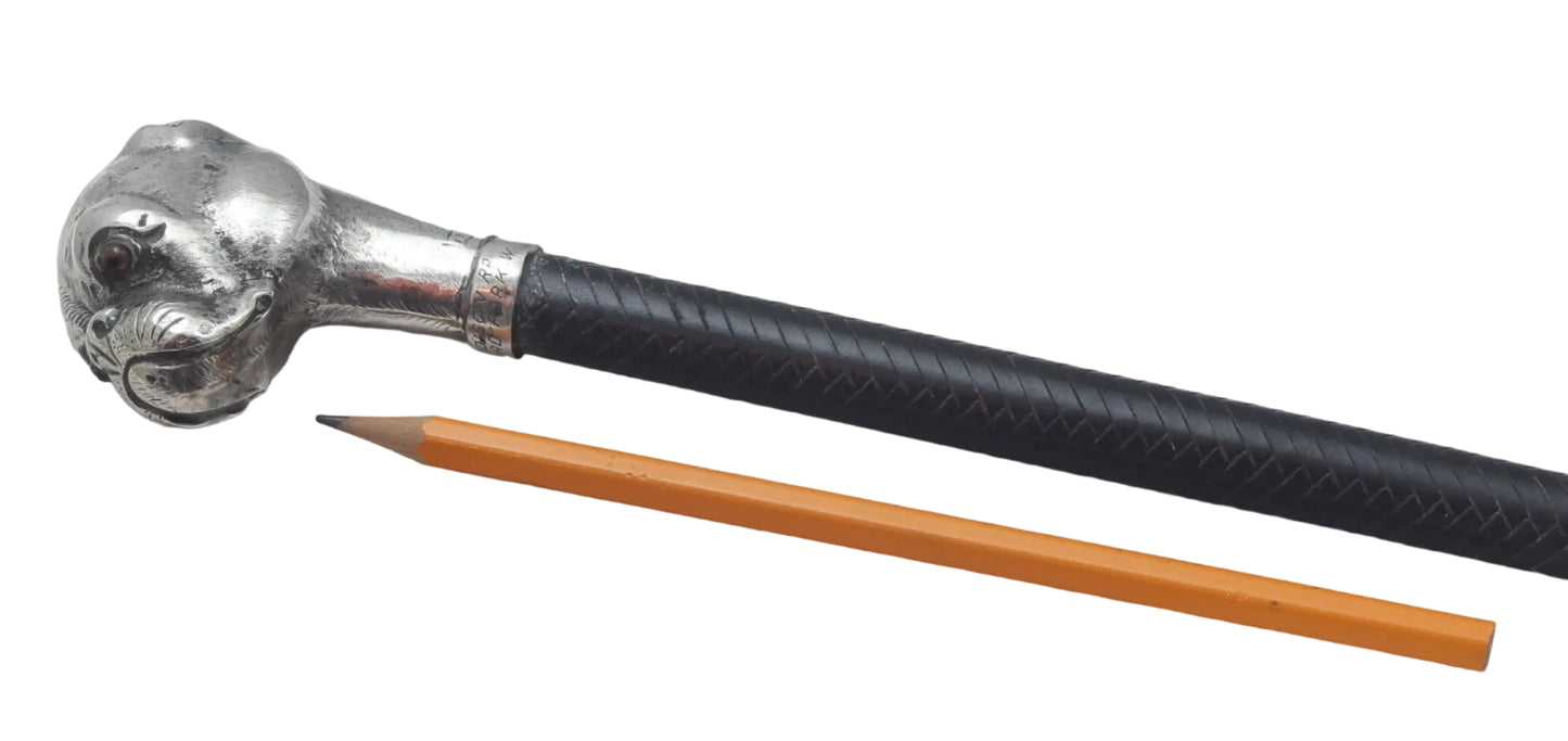 Park or Cutting Whip with Silver Boxer Dog Handle, 1908