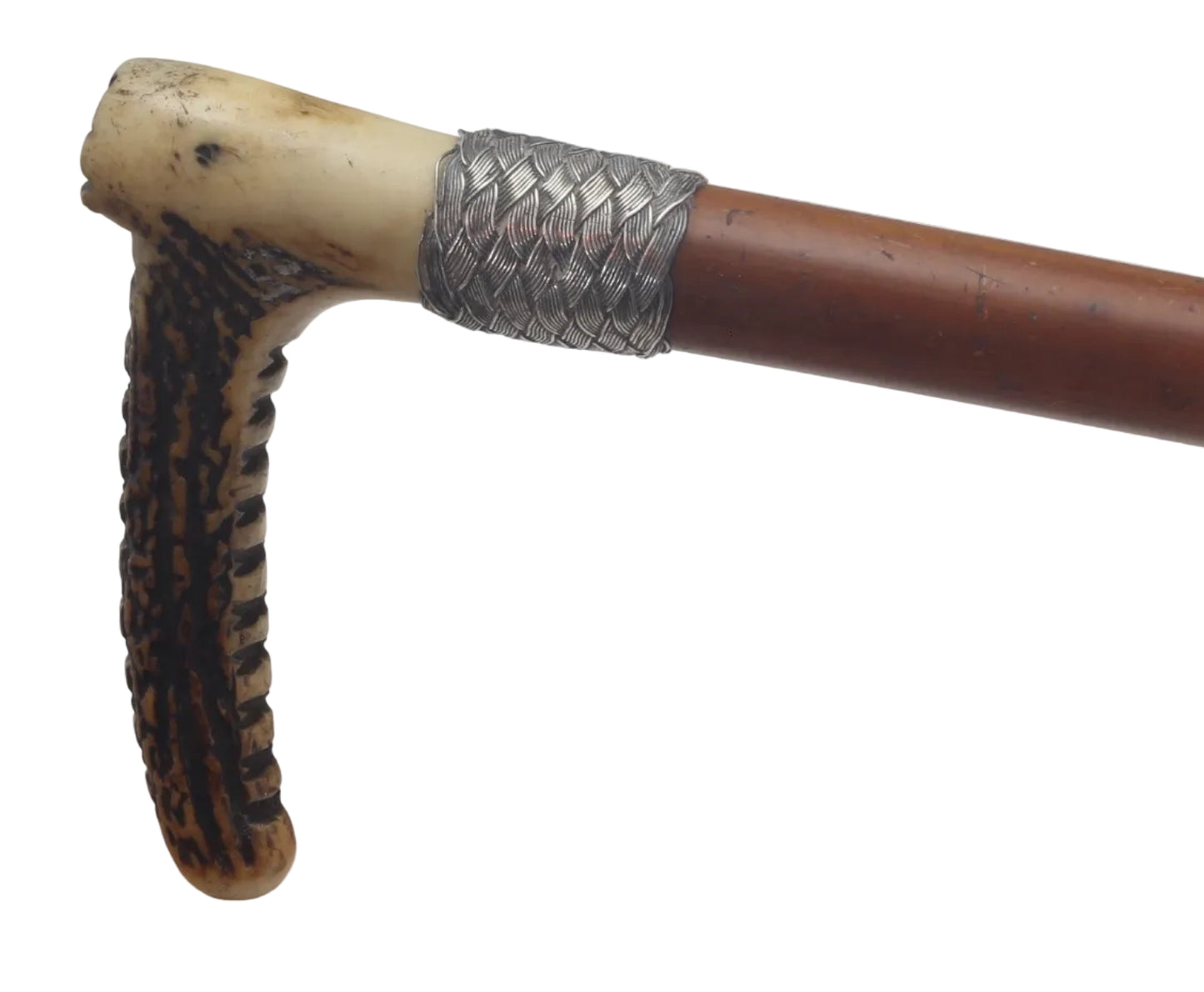 Antique Long Malacca Hunting Whip with Braided Silver Collar