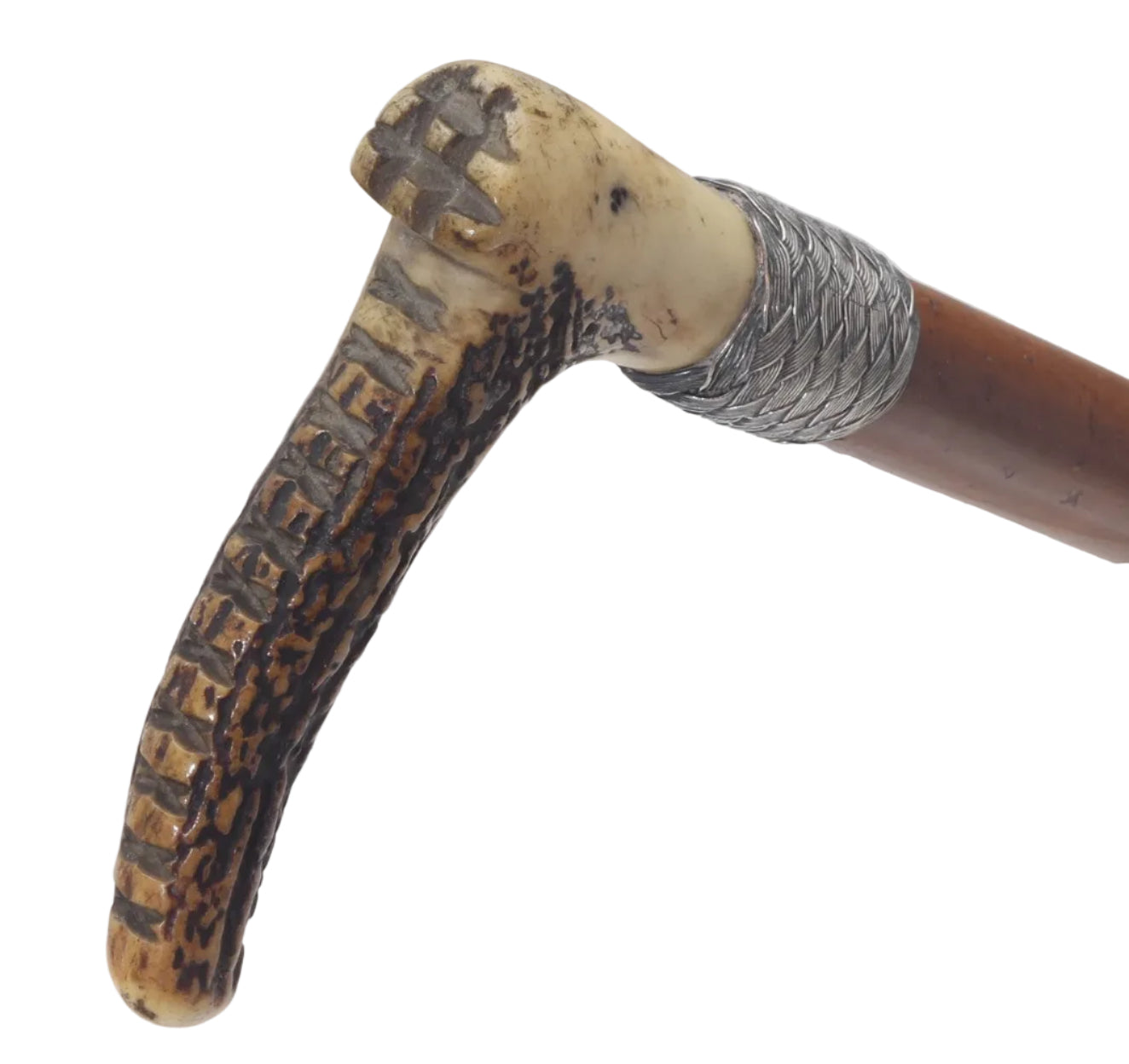 Antique Long Malacca Hunting Whip with Braided Silver Collar