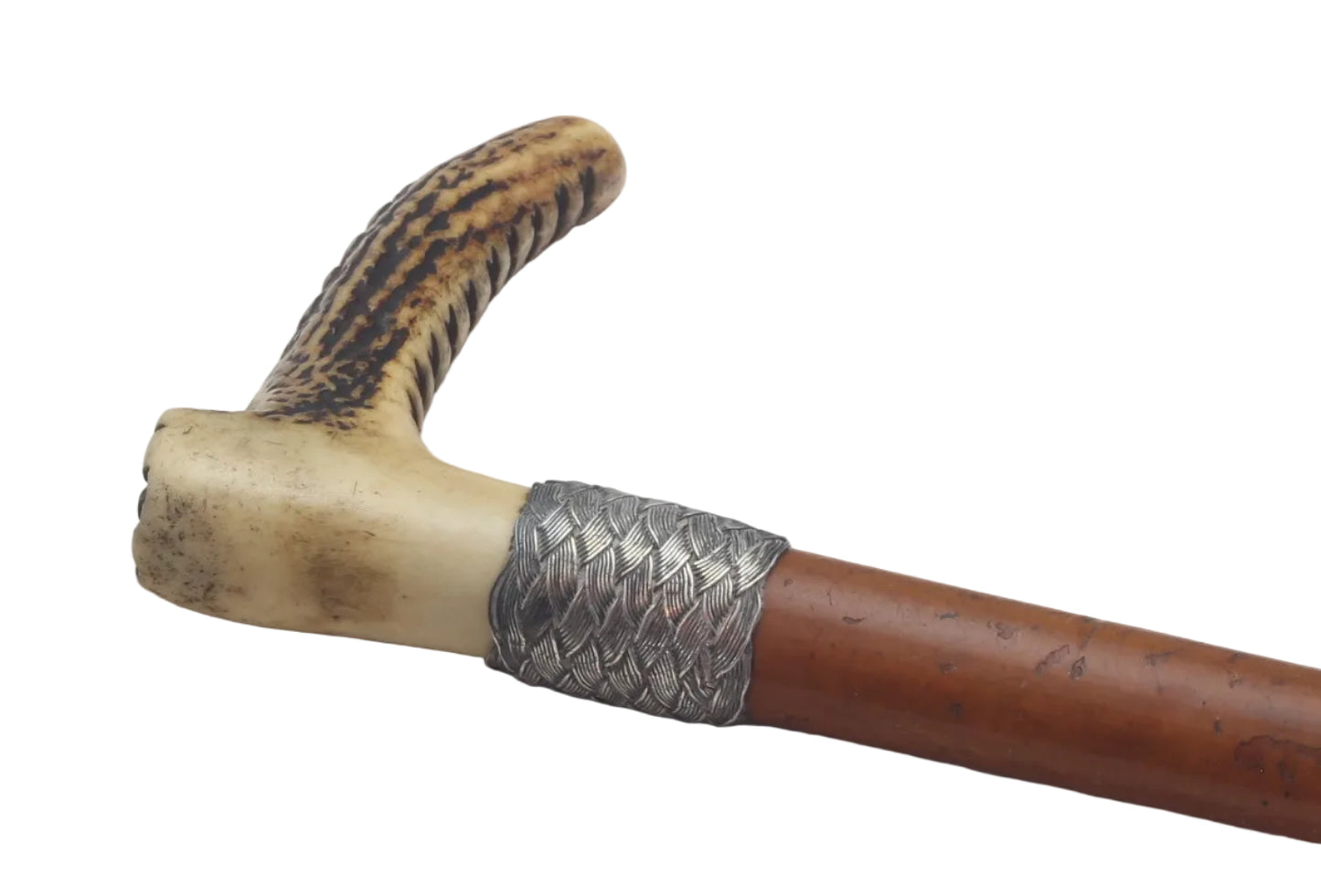 Antique Long Malacca Hunting Whip with Braided Silver Collar