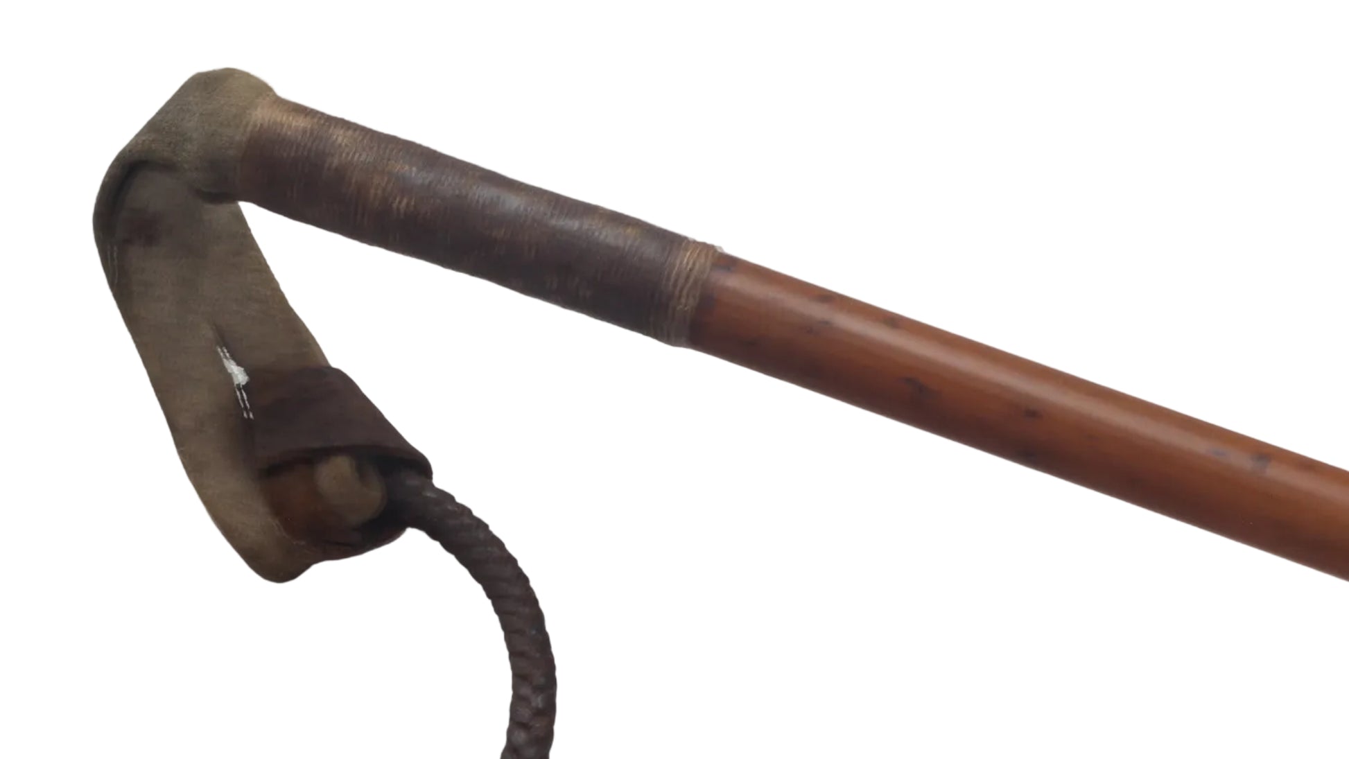 Antique Long Malacca Hunting Whip with Braided Silver Collar