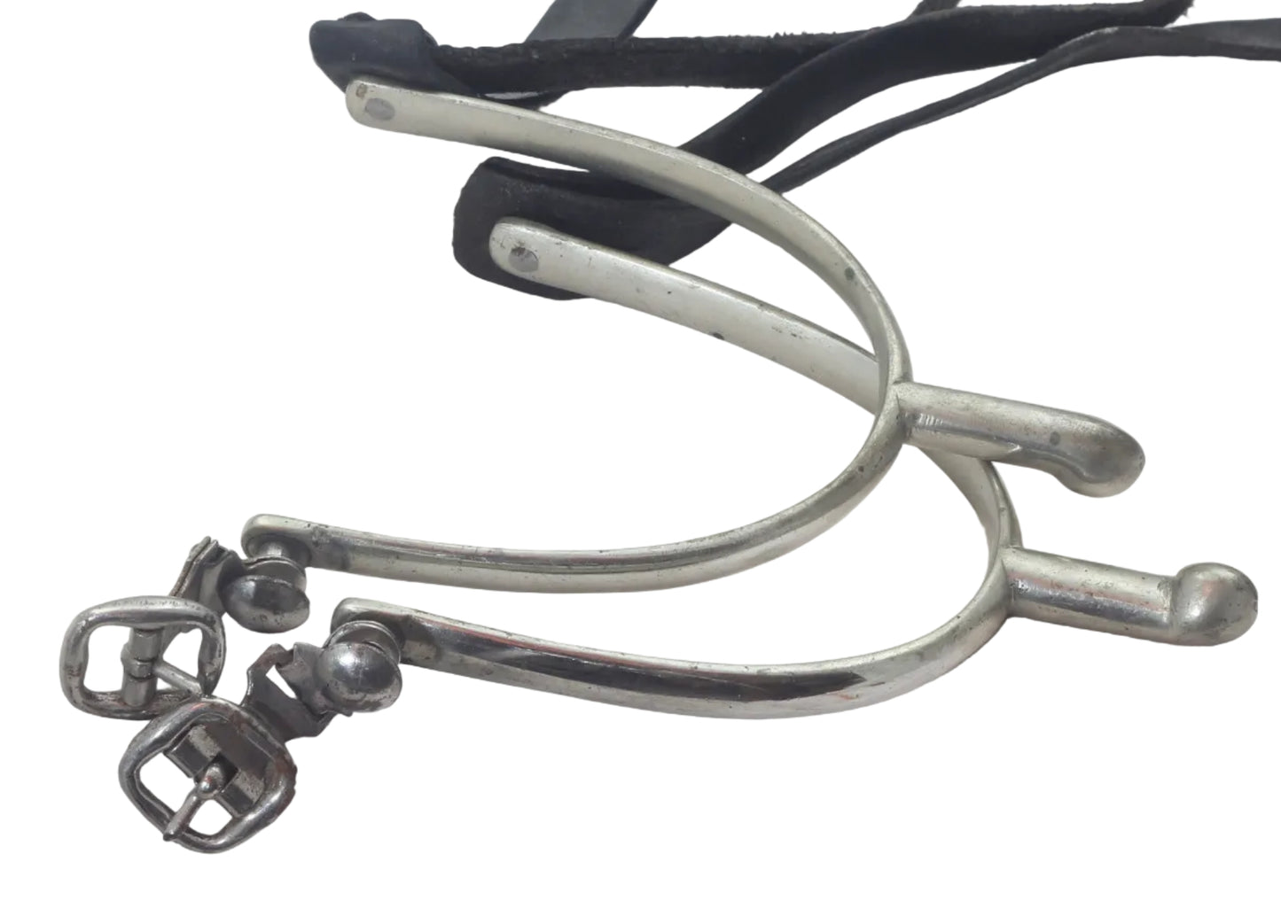 Vintage Nickel Hunting or Military Spurs with Buttons & Buckles