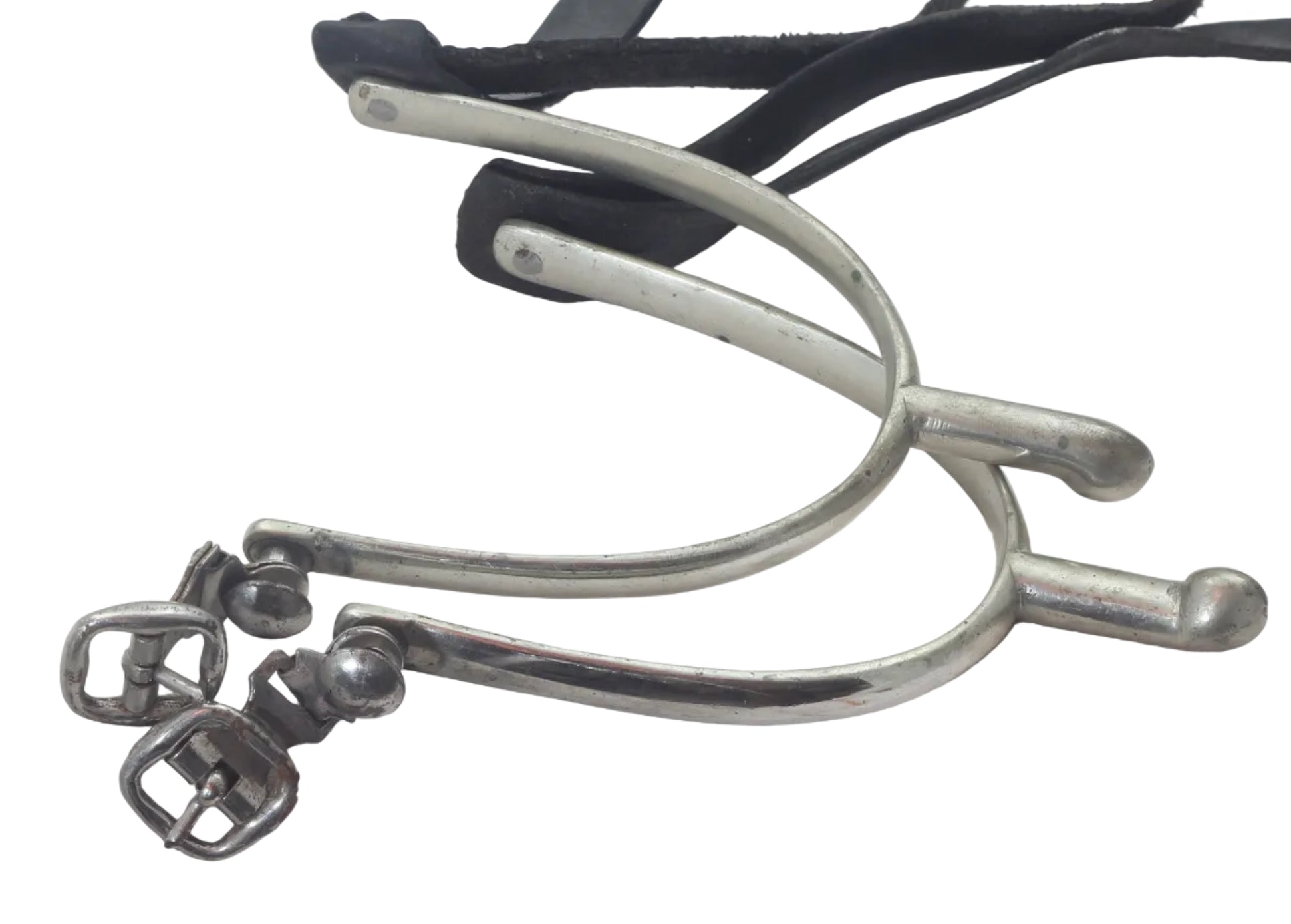 Vintage Nickel Hunting or Military Spurs with Buttons & Buckles