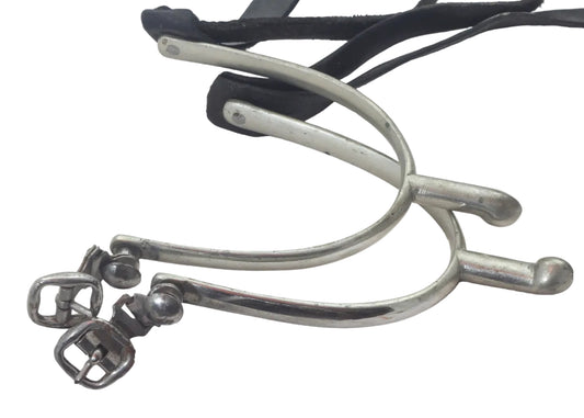 Vintage Nickel Hunting or Military Spurs with Buttons & Buckles