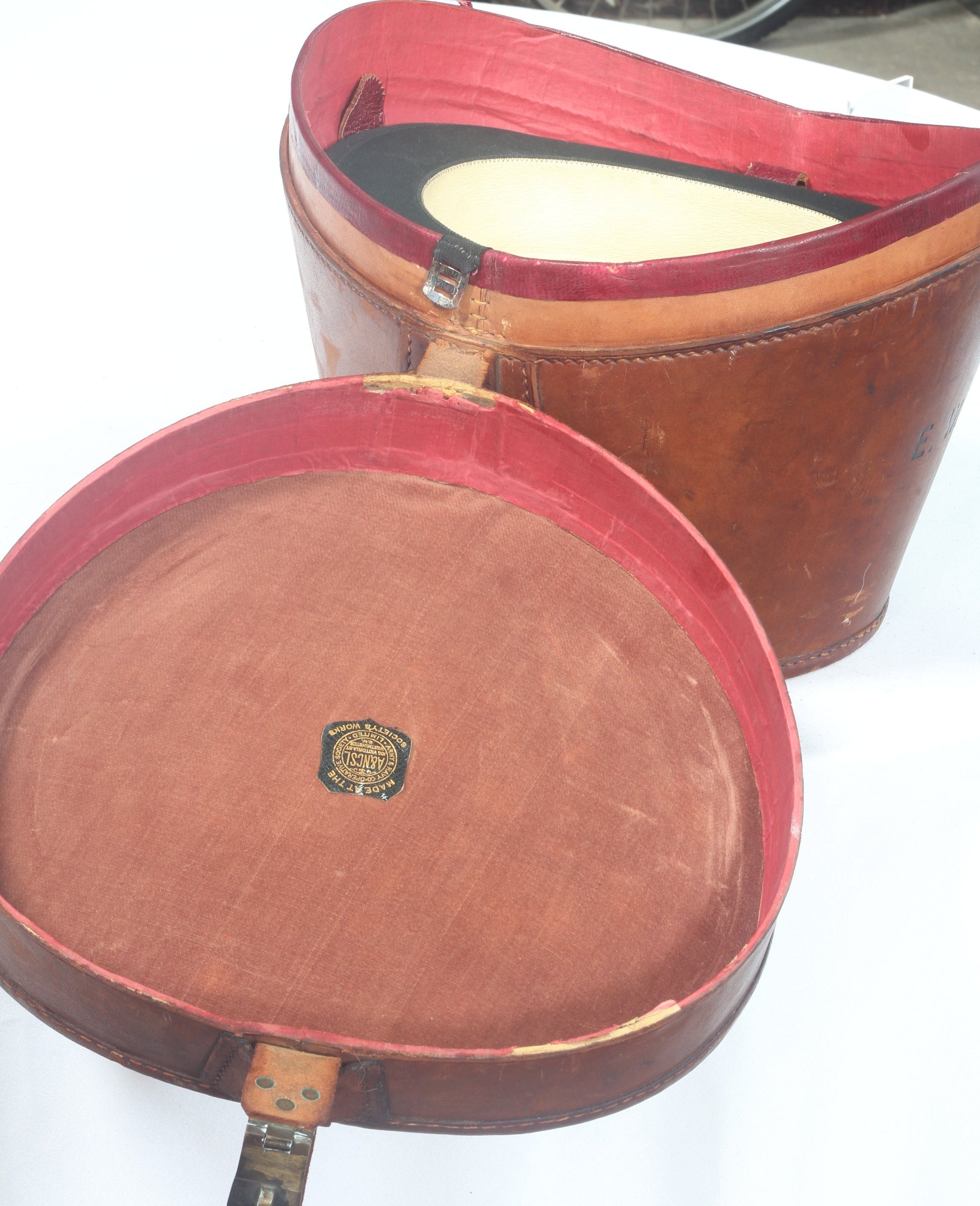 Vintage Silk Top Hat UK Size 7¼ in Leather Hat Box