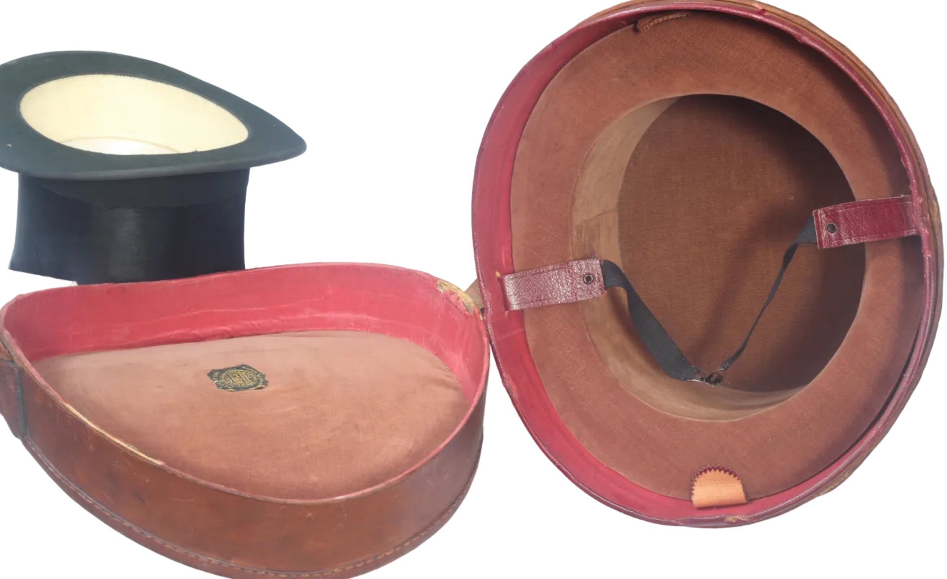 Vintage Silk Top Hat UK Size 7¼ in Leather Hat Box