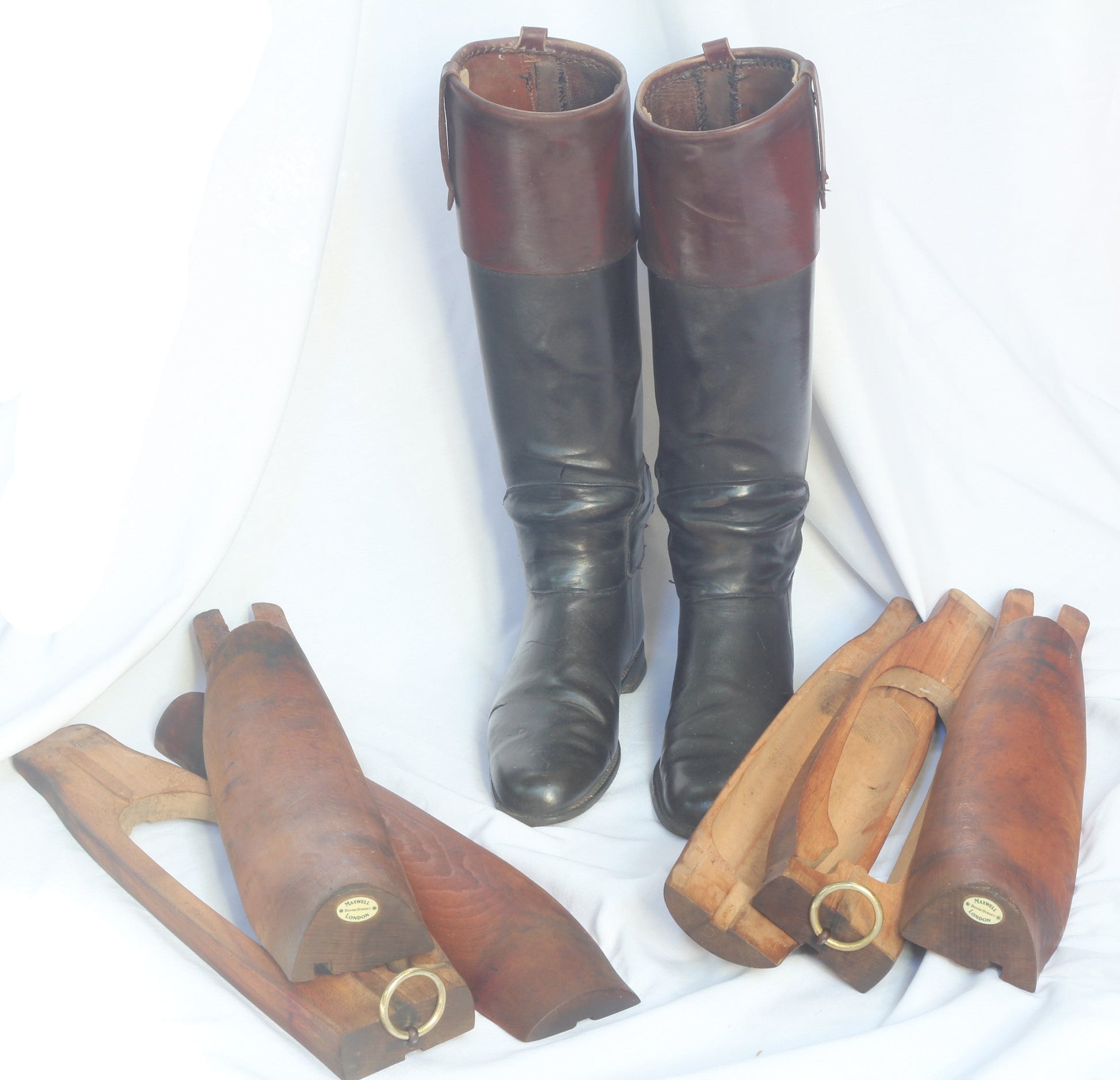 Vintage  Leather Hunting Top Boots and Trees by Maxwell